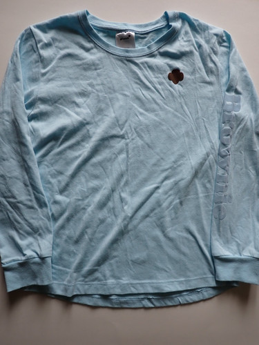 Girl Scouts T Shirt Large 14/16 Long Sleeve Top Light Blue Brownie Pullover