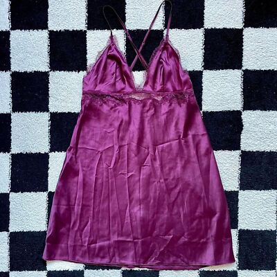 victoria secret purple slip dress Victoria's Secret Purple Modal Lace Back Mini Slip Night Gown (L) | Delivery Near Me