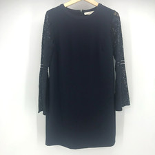 LOFT Dress Womens 4 Navy Blue Shift Lace Long Bell Sleeve Crew Neck Cocktail