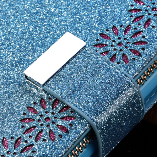 For Samsung A14 A13 A53 S24 S23 S22 S21 Glitter Zipper Leather Wallet Strap Case - Picture 12 of 62