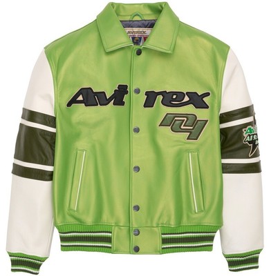 Avirex Men's Green Varsity Flight Motorcycle Jacket Real Cowhide Leather Jacket