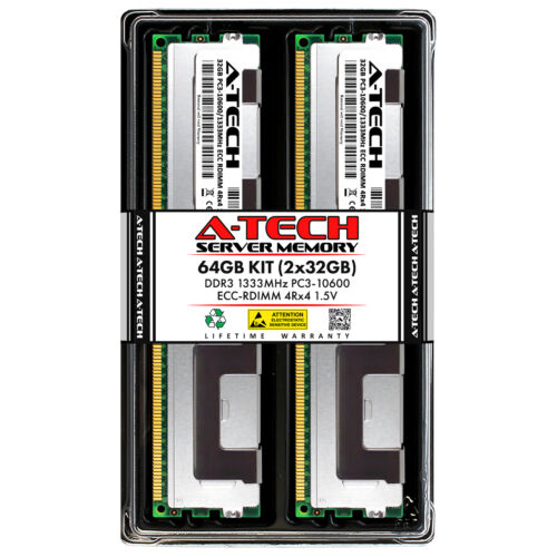 A-Tech 64GB 2x 32GB 4Rx4 PC3-10600R DDR3 1333MHz ECC RDIMM REG Server Speicher RAM - Bild 1 von 2