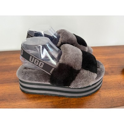 UGG Disco Check Genuine Shearling Slingback Platform Slipper Woman's Size 9