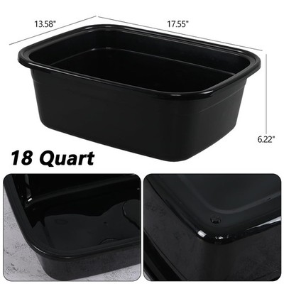 18 Quart Plastic Kitchen Wash Basin – 2-Pack Rectangular Dishpan, Black, Heavy-Duty With Grip Areas, Space-Saving Stackable Design