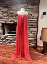 Jovani Coral/ Nude Party Beaded Rhinestones Gown Size 0