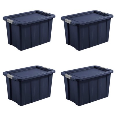 Sterilite Tuff1 30 Gallon Plastic Storage Tote Bin w/Latching Lid, Blue (4 Pack)