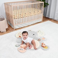 4 Piece Nursery Bundle: Crib Sheet Safari Elephant Baby Tummy Time Mat Nu...