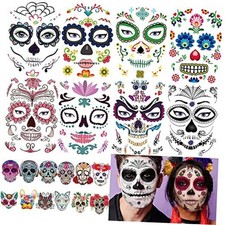 20 Sheets Day of the Dead Face Sugar Skull Tattoos ,Including 8 Large Sheets