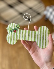 Green  White Stripe Metal Dog Bone Ornament The Round Top Collection