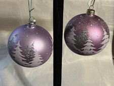 2 Lavender 4  Xmas Balls Frosted Scenes Ornaments