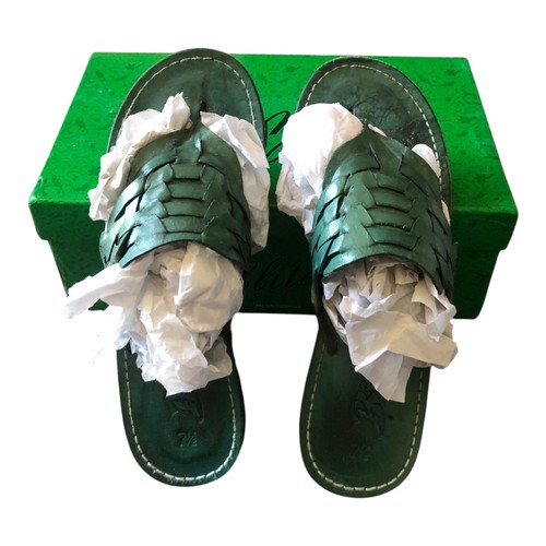 Brand X Mexico Ronn Simpson Green Leather Slip On Sandals Women's Size 7.5 - Picture 3 of 11