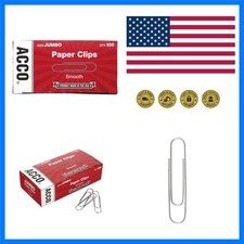 ACCO Paper Clips, Jumbo, Smooth, 100 Clips/Box, 1 Box 72580