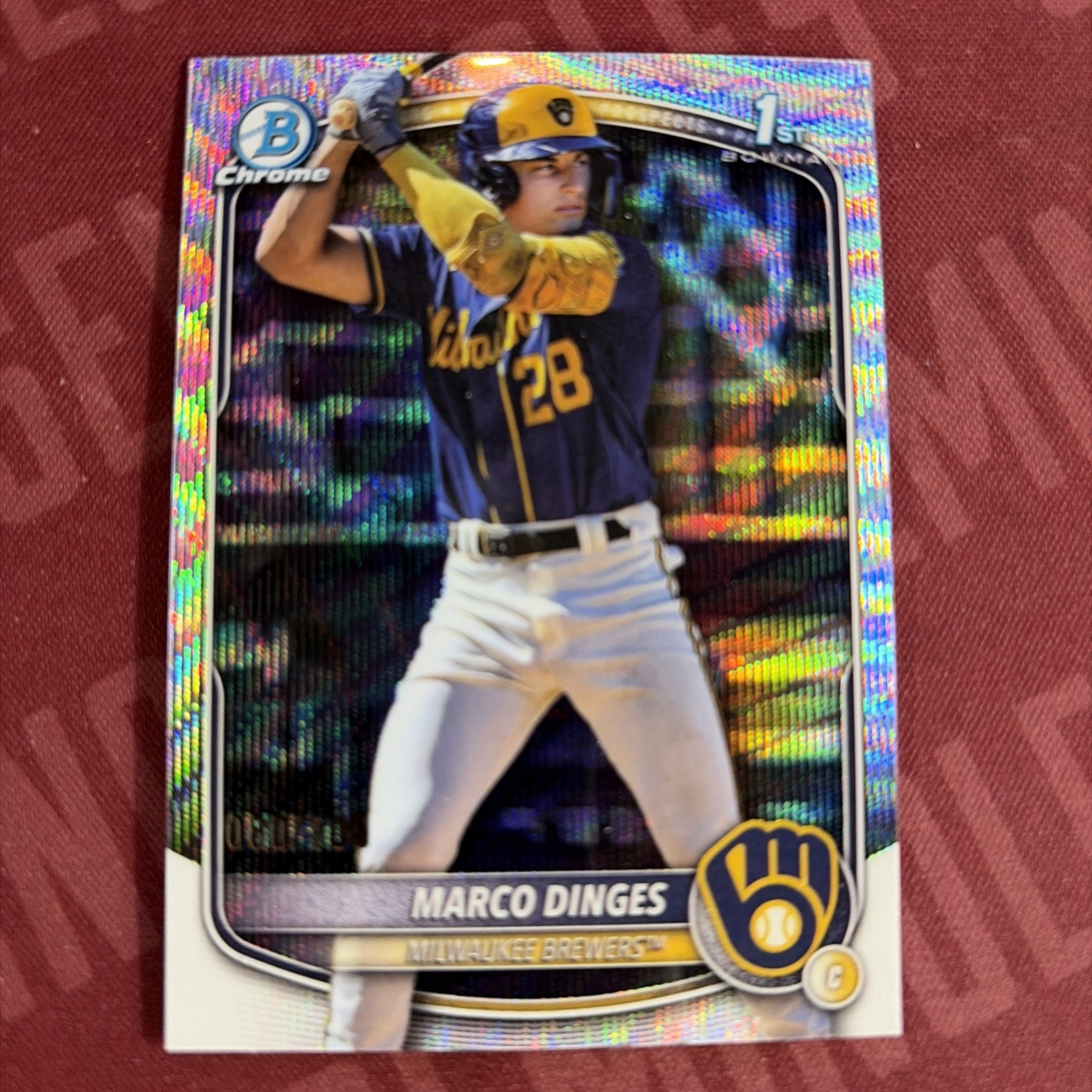 2025 Bowman Chrome - Marco Dinges 1st Bowman Wave Refractor /100 Brewers
