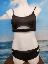 Nwt Cupshe Women's Bikini Set Size Large - Ribbed Black Color.