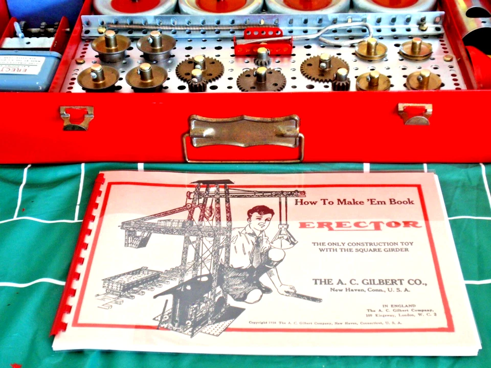 Juego de erectores Gilbert 7 1/2 completo-restaurado, piezas originales-1951 juego pieza total Foto 3 de 4