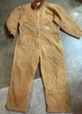 Vintage CARHARTT Coveralls Men's 48R Brown Quilt Lined Duck Canvas Made in USA
