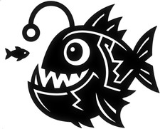 (2 Pcs Black 6.0'' X 4.8'') - No Background - Waterproof of Angler Fish Sticker 
