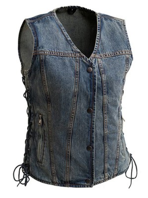 First Manufacturing MFG Co Rough Neck NEW Womens Tiff Motorcycle Denim Vest  S 