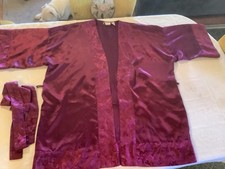 Vtg Gold Label VICTORIA'S SECTRET Dark Pink Satin Short JACQUARD ROBE 1 sz All