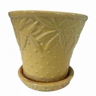 Vintage Nelson McCoy Yellow Hobnail Planter Attached Saucer   Mid Century