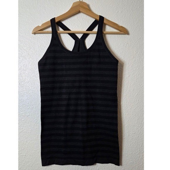 Lululemon Ebb to Street Tank Top 8 Black Striped Built In Bra B/C cup Racerback