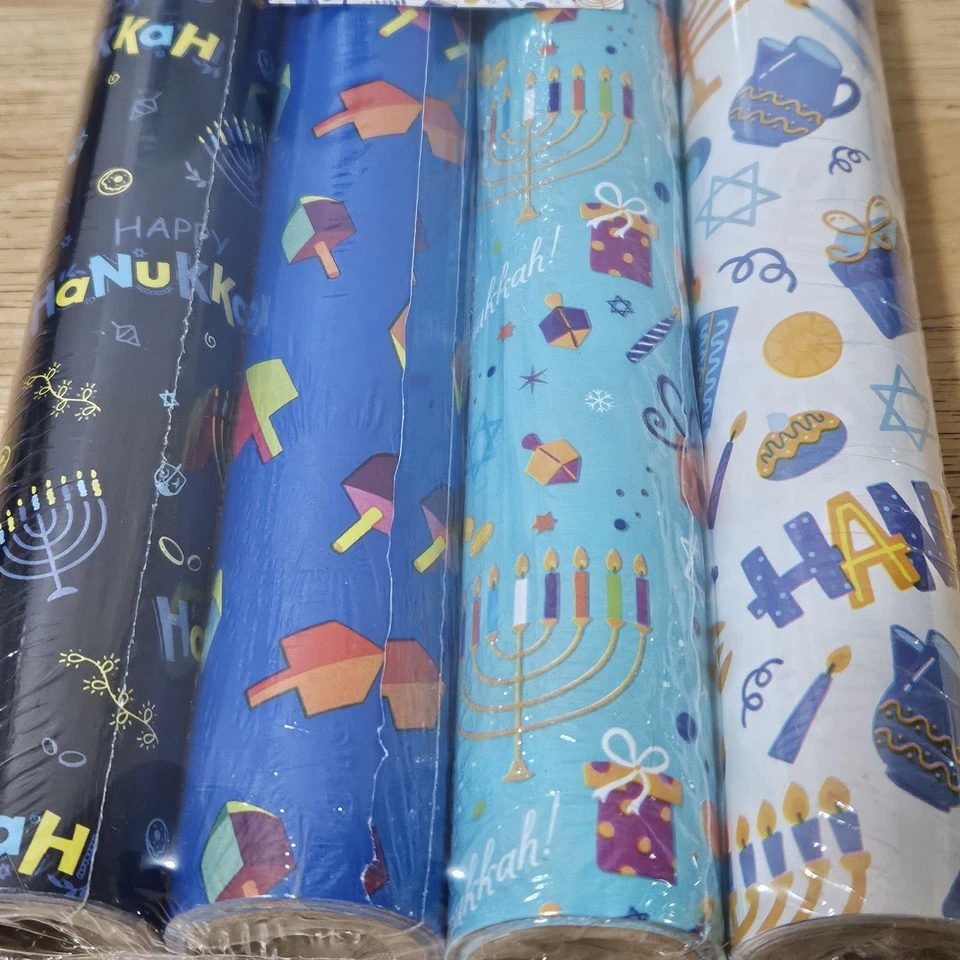 Lot 8 Rolls Chanukah Hanukkah Gift Wrapping Paper Dreidel Menorah 17.5"X180" - Image 2 of 3