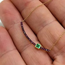 2Ct Princess Cut Simulated Green Emerald Pendant Chain In 14k Yellow Gold Plated