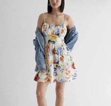 NEW NWT EXPRESS FLORAL RUCHED TIERED POPLIN MINI DRESS SIZE S