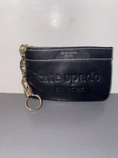 Kate Spade Card Holder  Black wallet coin key chain patent leather green