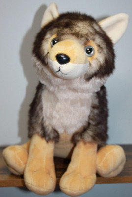Petting Zoo 11'' Timber Wolf Stuffed Plush Tan Black Cream Eco-Friendly Pre-Owned