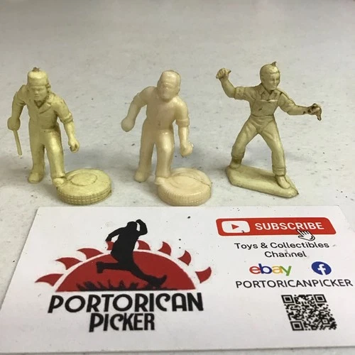 Lot of 3 Vintage Marx Service Station Plastic 1” Working Mechanic Figures 1950s