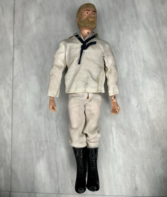 Boy Doll Blonde Short Hair White Sailor Outfit with Black Boots