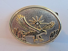 Vintage Gold Tone High ReliefFlying Eagle w/Sunburst Oval Belt Buckle Western