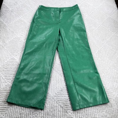 Bagatelle Collection Faux Leather Pants Women's Large Green Bold Eclectic Chic
