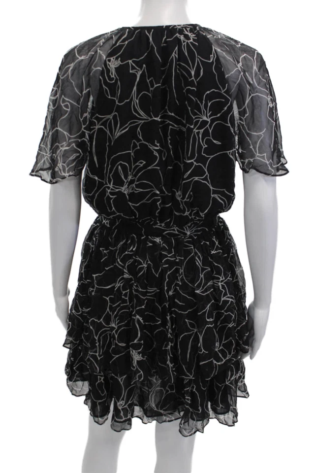 Vestido de mujer Lover estampado de seda manga corta línea A negro blanco talla 4 Foto 3 de 4