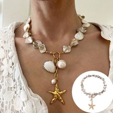Starfish Necklace Shell Layer Pendant Seashell Ocean Choker Beach Clavicle Chain