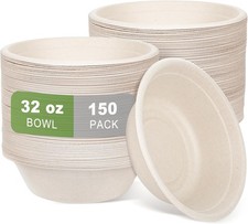 Large Disposable Paper Bowls-32oz for Hot Soup 150 Pack Eco-Friendly