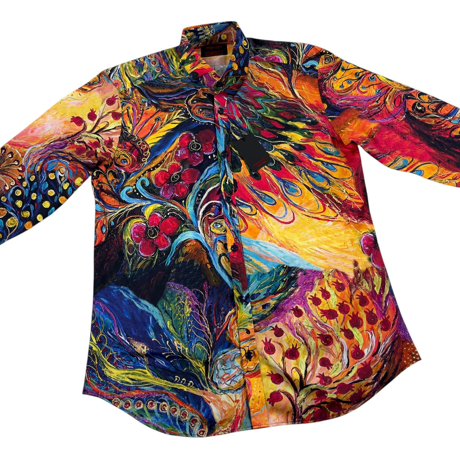 Jared Lang After Hours Casual Shirt Mens Size M Floral Peacock Art Print NWT
