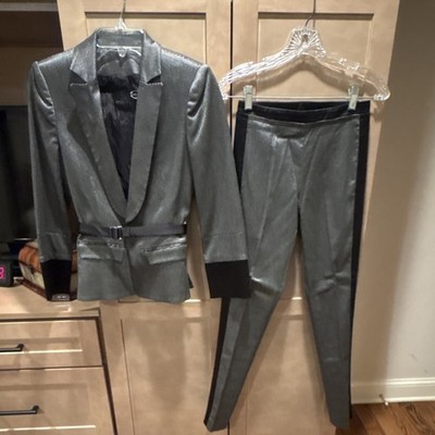 Roberto Cavalli Silver Black Pant Suit Set Jacket & Pants Long Sleeve Size 38