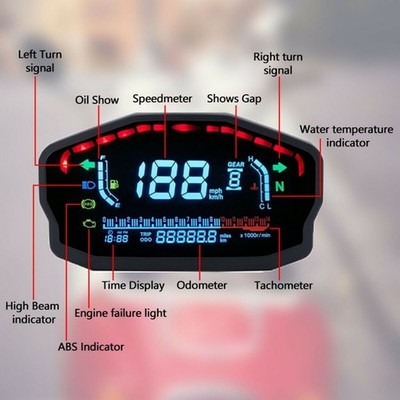 Universal LCD Digital Motorcycle Odometer Speedometer Tachometer KM/H MPH Gauge