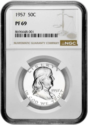 1957 50C Proof Silver Franklin Half Dollar NGC Graded PF 69