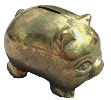 Vintage Vtg Solid Brass Pig Piggy Bank Heavy Home Decor 4