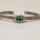 David Yurman 纯银蓝色黄玉 Noblesse 5 毫米袖口手链 S