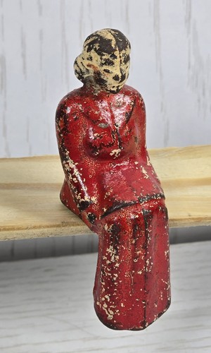 VTG Cast Iron Passenger Figure Woman Red Dress 3" Hubley Arcade Toy Part Dollhou - Picture 2 of 6
