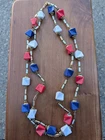 Vintage Chunky Costume Jewelry 80s 90s Red White Blue Gold 28" Double Necklace