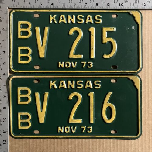 1973 Kansas license plate set of two consecutive Ford Chevy Dodge 10095 - Picture 1 of 1