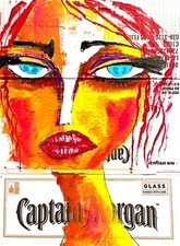 LADY PORTRAIT PAINTING upcycled CB 16 x 21 original SWARTZMILLER DNA SIGNED ART