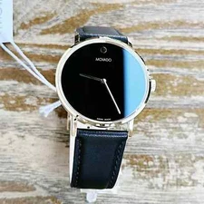 MOVADO Swiss Museum Classic Black Dial Men's Gold Slim Leather Strap Watch