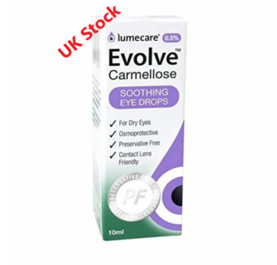 Evolve Carmellose 0,5 % 10 ml Tropfen (für trockene Augen) Brandneu UK Ware