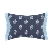 14"x20" Oversize Vintage Lumbar Throw Pillow, Blue Cover w/ Flowers - Rizzy Home
